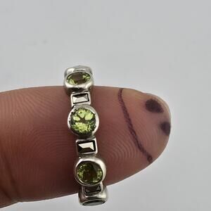 Sterling Silver Peridot Marcasite Eternity Band Ring Size 9 Green Stones 925